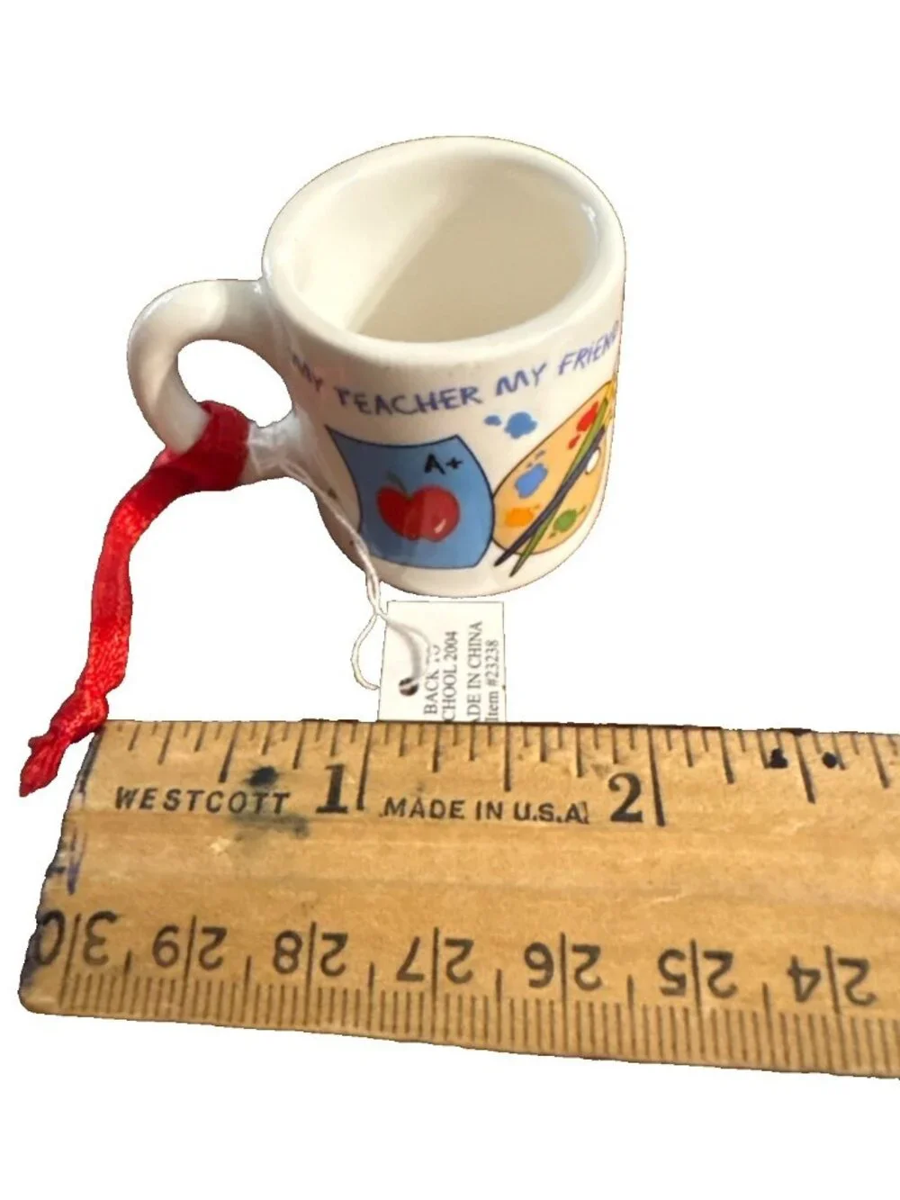 VTG My #1 Teacher Ceramic Mini Mug Cup Ornament Holiday Decor School Apple BTS